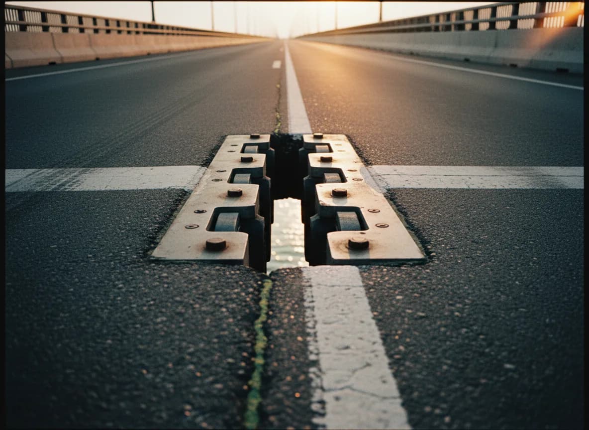 Junta de expansión de puente vista a nivel del asfalto, tolerancia ingenierada como la automatización de procesos logísticos